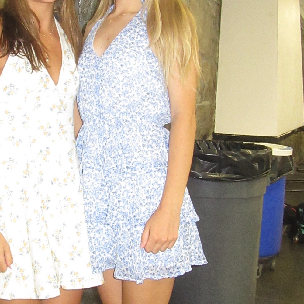 Blue Floral Halter Dress